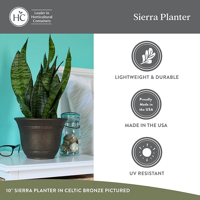 The HC Companies Sierra Round Self-Watering Pot - Lightweight Plastic Planter for Herbs & More - Durable Plant Pots for Indoor Plants & Outdoor Plants (16” Black Onyx, Pack of 1)