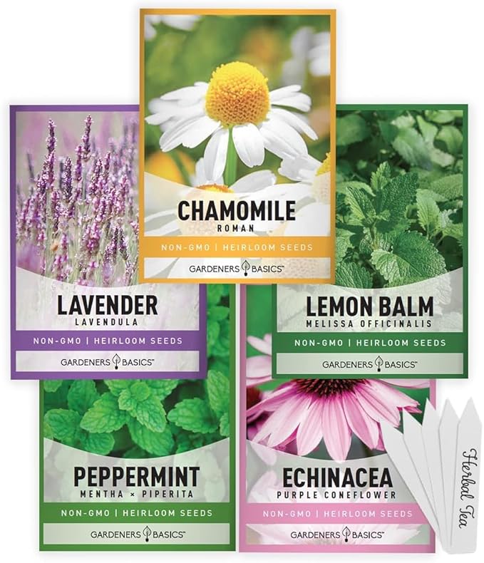 Herb Growing Kit Indoor for Hydroponics and Aquaponics- Includes Medicinal Lavender, Chamomile, Lemon Balm, Peppermint and Echinacea Heirloom Garden Seeds, Grow Seedpods Domes