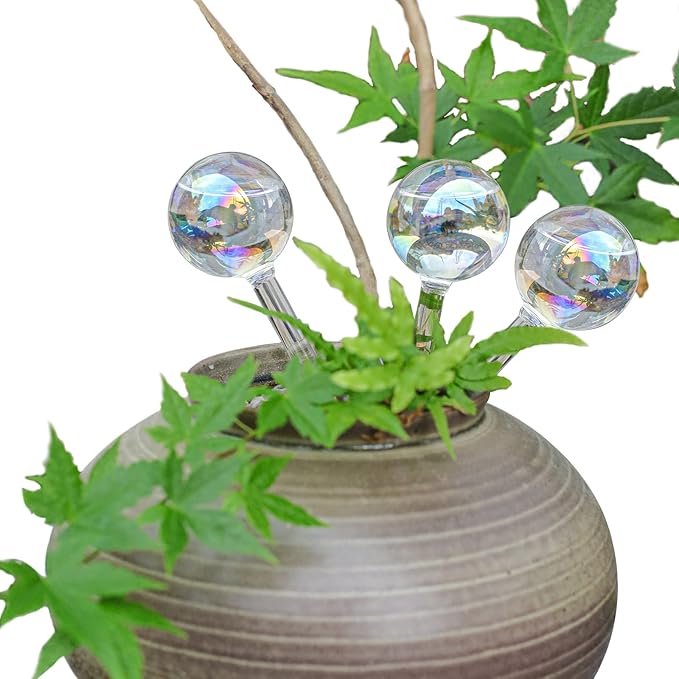 Iridescent Self Watering Globes, Glass Rainbow Watering Globes, Water Globes for Indoor Plants Small Plant Watering Globes Small Watering Globes for Everyday or Vacation Use, 3-Pack