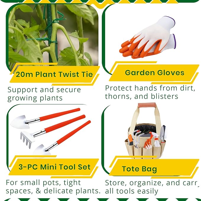 Complete Garden Tools Set, 11 Pcs Heavy Duty Gardening Tools with Organizer Tote Bag, Aluminum & Carbon Steel Garden Tool Set, Gardening Kit for Women & Men, Ideal Gardening Gifts for Plant Lovers