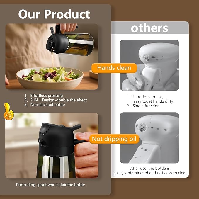Olive Oil Sprayer for Cooking, 16oz/470ml Glass Light-Proof Oil Pourer for Kitchen, Air Fryer, Cooking, Salad, and BBQ by SWEET VIEW