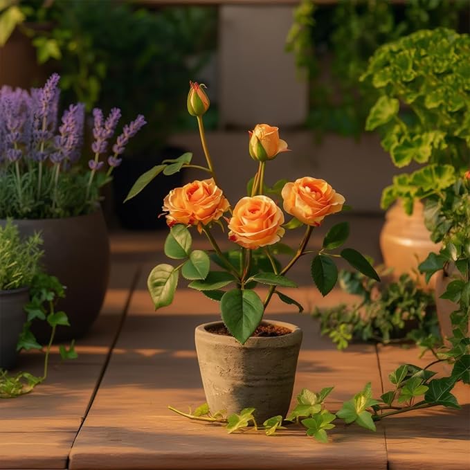 Rose in Pot Decor Potted Artificial Flowers Mini Plants Faux Flowers Indoor Small Decor Fake Roses for Home, Bathroom, Kitchen, Offices, Wedding Party Centerpieces (Rose Yellow)
