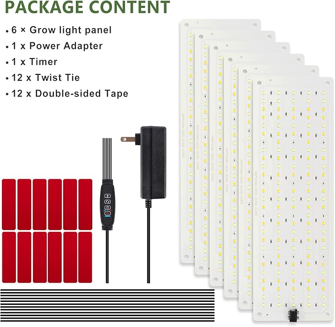 LBW Plant Grow Light, 810 LEDs Full Spectrum Plant Lights for Indoor Growing, Ultra-Thin Panel Grow lamp for Under Cabinet Plant，4/8/12H Timer, 3 Lighting Modes, 10 Dimmable Levels, 6 Packs