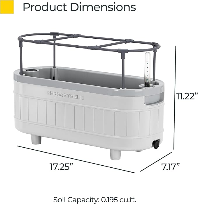 Permasteel Herb Garden Planter with Trellis Support, Self-Watering System with Water Level Indicator, Fits Multiple Herb Plants, for Basil, Flowers, Succulents, Indoor & Outdoor, White