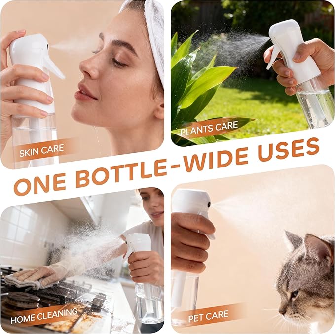 AMOMELA 2Pcs Continuous Spray Bottle For Hair,Ultra Fine Refillable Water Mister for Hair Styling, Plants, Cleaning, Salon, Misting & Skin Care（200ml/6.8oz Clear） (200ML 2PACK)