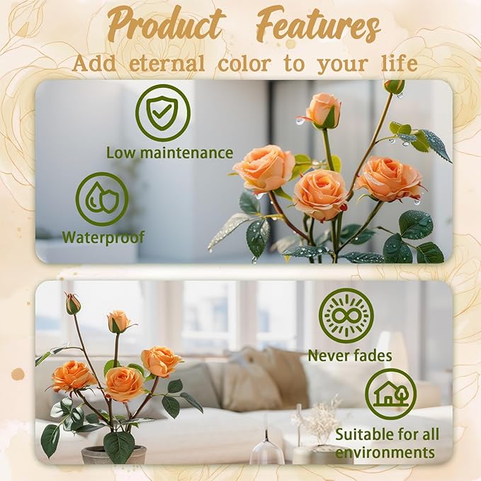 Rose in Pot Decor Potted Artificial Flowers Mini Plants Faux Flowers Indoor Small Decor Fake Roses for Home, Bathroom, Kitchen, Offices, Wedding Party Centerpieces (Rose Yellow)