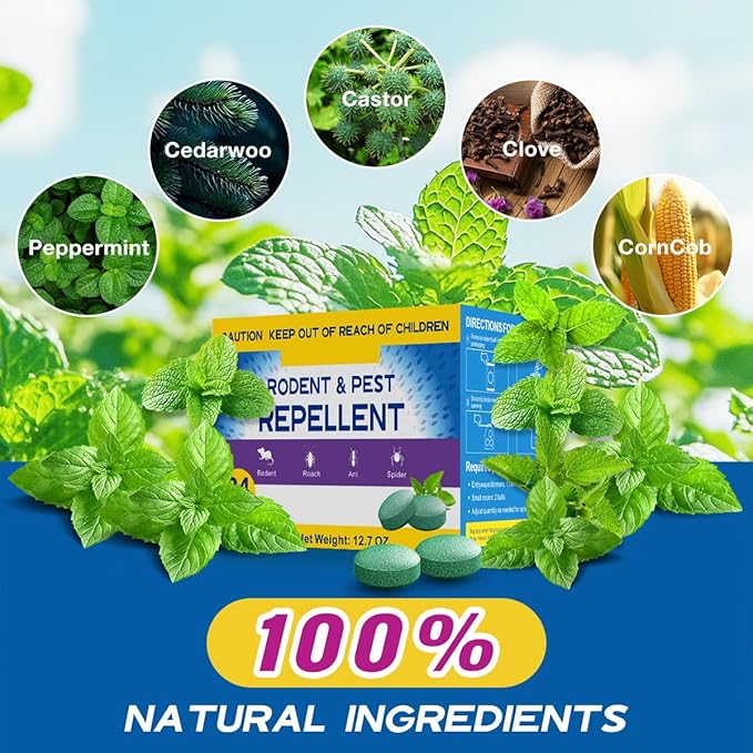 Rodent Mouse Repellent Indoor Outdoor - Peppermint Oil to Repel Mice Mole and Rats, Bug Insect Spider Repellent Pouches, Pest Control Natural Deterrent Safe for Pets & Family 24 Packs