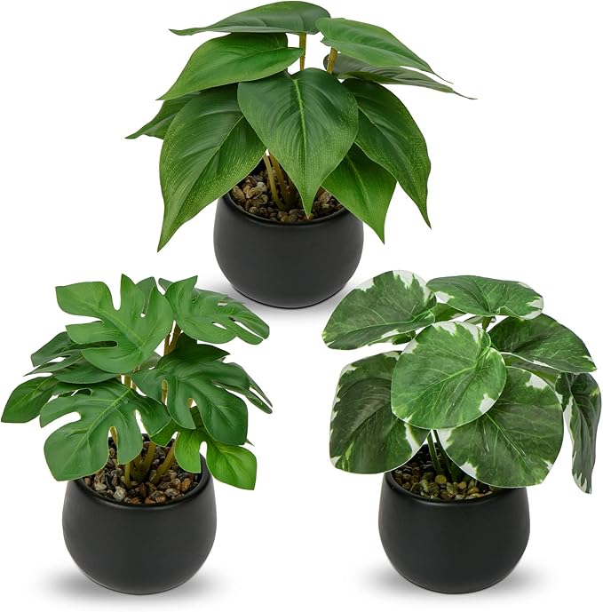 Briful 3PCS Fake Plants Potted Artificial Plants Mini Faux Plants in Black Ceramic Pots Greenery Décor for Home Office Table Room Farmhouse Indoor Decoration