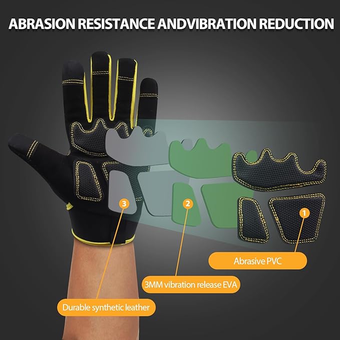 DLY Heavy Duty Work Gloves, Impact Protection Mechanic Gloves, Synthetic Leather Work Gloves, Touchscreen Capable