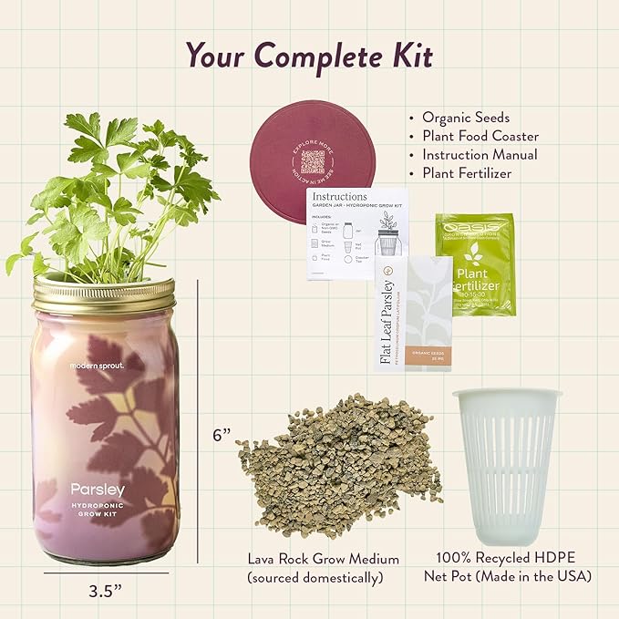 Modern Sprout Mason Garden Jar - Self-Watering Hydroponics Growing System Kit with Organic Herb Seeds - Jar Planter for Indoor Herb Garden - Seed Starter Kit - Home Decor & Gifting - Rosemary