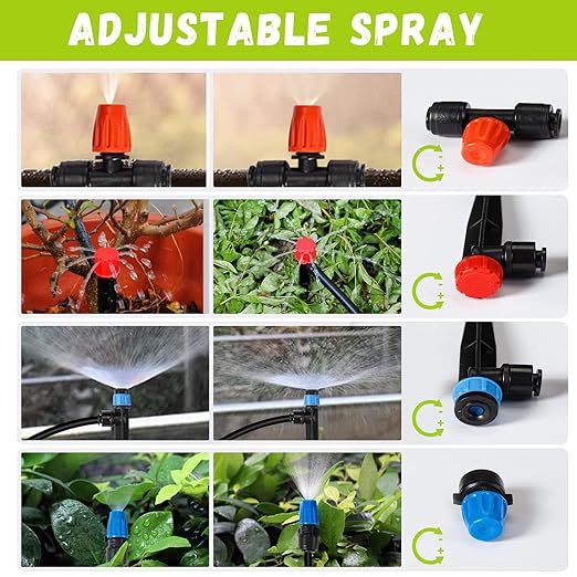 Drip Irrigation Kit Automatic Watering System 247FT Misting Sprinkler DIY Devices with 1/4" & 1/2" Tubing Hose, Adjustable Nozzle Emitters, Quick Connectors for Greenhouse, Garden, Patio