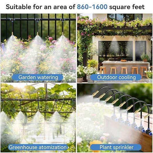100FT Drip Irrigation System,Garden Watering System with 17 Copper Nozzles&1/4" Tubing, 360° Adjustable Irrigation System for Garden,Automatic sprinklers for Yard,Raised Beds&Greenhouse