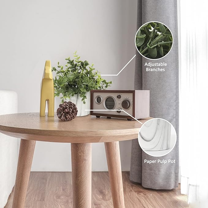 Hollyone Faux Plants Indoor Artificial Mini Potted Plants Plastic Green Plant Small Fake Plants Eucalyptus Decor in Pots for Home Table Room Bathroom Decor