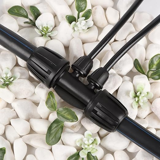 RedChili 12 Pcs 1/2" to 1/4" Drip Irrigation Fittings, Dripline 1/2 Inch (1/2" ID x0.6-0.65" OD) to 1/4 Inch Reducing Tee Adapter Drip Tubing Barbed Lock Nuts 1/2" to 1/4" Irrigation 4 Way Connectors