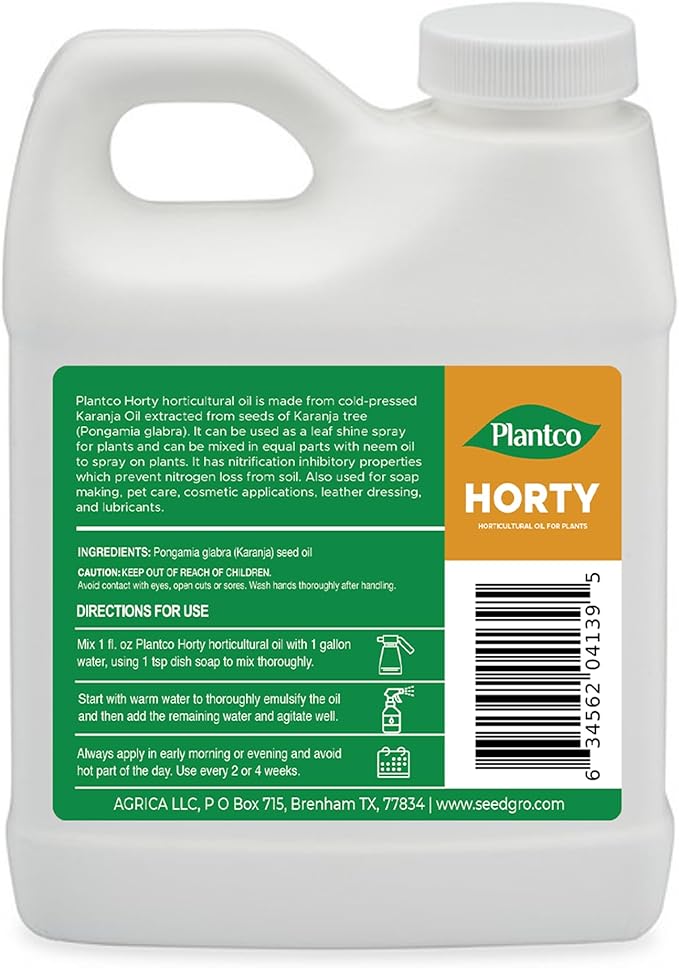 Horticultural Oil Concentrate for Plants and Trees - Cold-Pressed Karanja Oil Based Leaf Shine, Color Enhancer, Plant Growth Stimulator from Horty - 16 fl oz Spray Concentrate