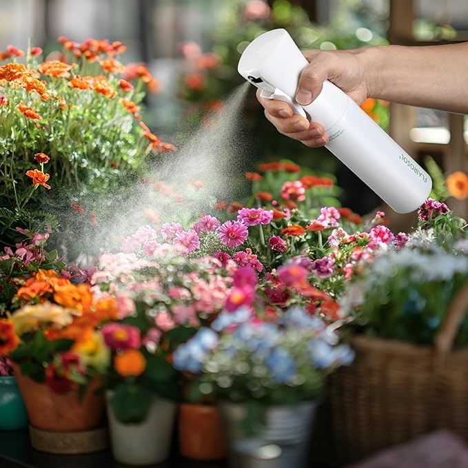FLAIROSOL - The Original, Plant Mister Spray Bottle for Indoor and Gardens, Continuous Water Mist Sprayer for Plants, Flowers, Cleaning,10.1oz (White Bottle - Green Print)