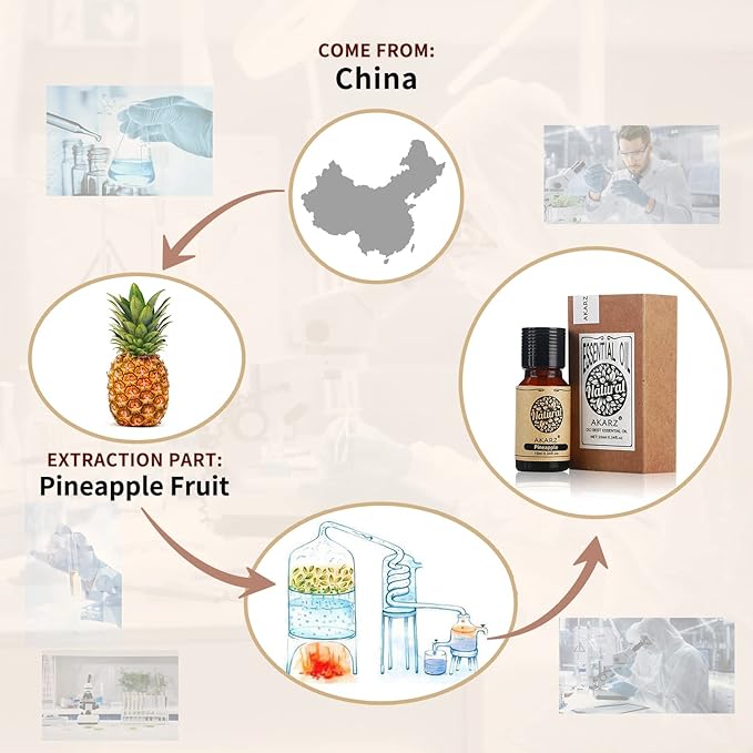 AKARZ Pineapple Essential Oil Natural Organic Pure Pineapple Oil for Skin Body Hair Care,Diffuser, Candle,Soap,Making, DIY,Massage Aroma 0.34 Fl Oz (10ml)