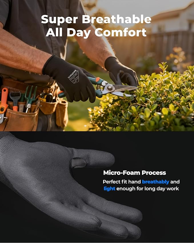 toolant 6/12 Pairs MicroFoam Nitrile Coated Safety Work Gloves, Breathable Nylon Working Gloves Men with Grip,Touchsreen