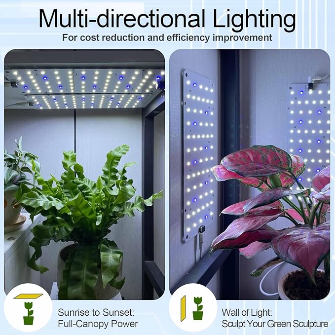 DOMMIA Panel Grow Light for Indoor Plants, 20W Ultra-Thin Full Spectrum LED Grow Light for Shelf & Cabinet, Dimmable with 6/12/16H Timer, Bluish White, 2-Pack
