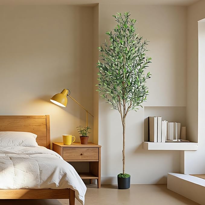 Alupssuc 7ft Olive Tree Artificial Indoor, Fake Tree Potted Faux Olive Trees with Lifelike Fruits and Realistic Leaves, Artificial Plants Indoor Fake Plants for Modern Home Office Living Room Decor