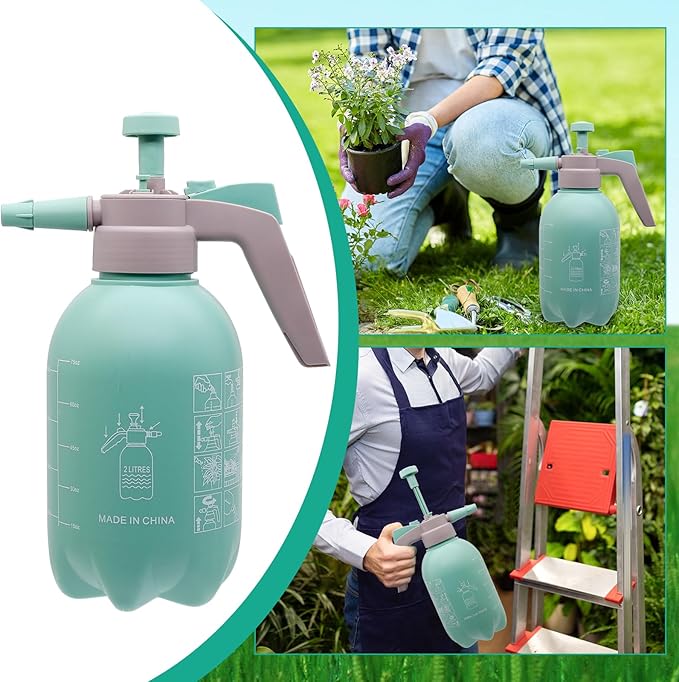68oz Garden Pump Sprayer, 2L Hand Pressure Sprayer Bottle with Safety Valve, 0.5 Gal Lawn Adjustable Sprayer for Plant Mister Spraying Weeds Home Cleaning Watering (Light Blue)