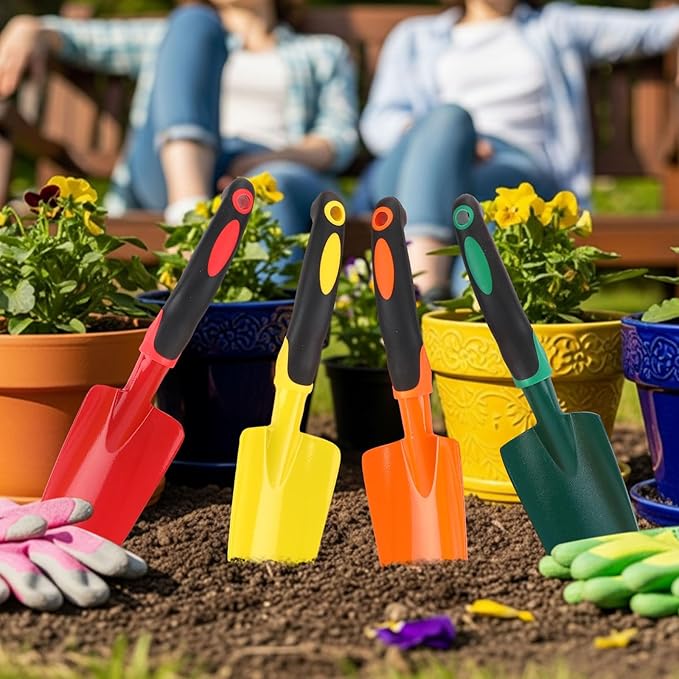 Yaocom 12 Pcs Garden Shovel Aluminum Alloy Heavy Duty Trowel Small Digging Shovels Metal Hand Trowel Spade with Soft Handle for Garden Lawn Yard Planting Tool (Wide Shovel,Multicolor)