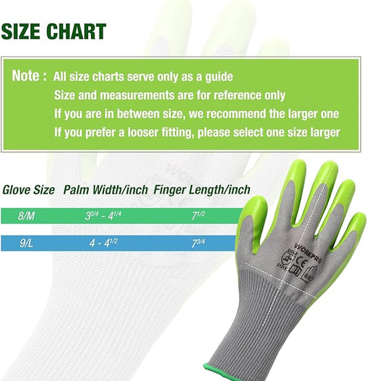 WORKPRO 6 Pairs Garden Gloves, Work Glove with Eco Latex Palm Coated, Gardening Gloves, Working Gloves for Weeding, Digging, Raking, and Pruning (Medium)