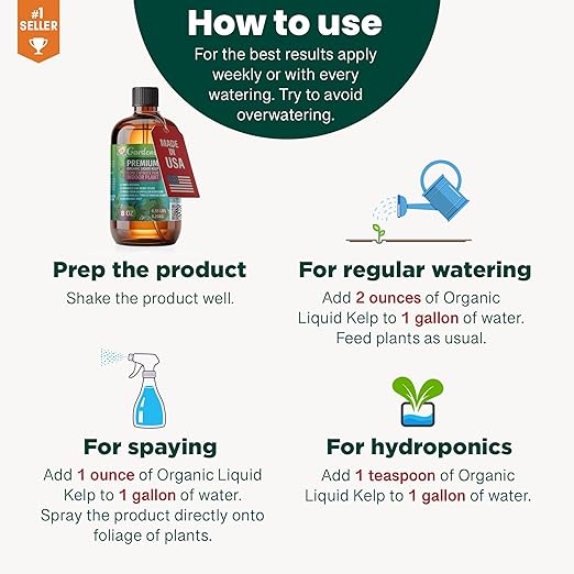 GARDENERA Premium Organic Seaweed & Kelp Superfood for Succulents & Cacti Plants - 8 oz - Liquid Kelp Fertilizer Concentrate (Makes 45 Gallons)