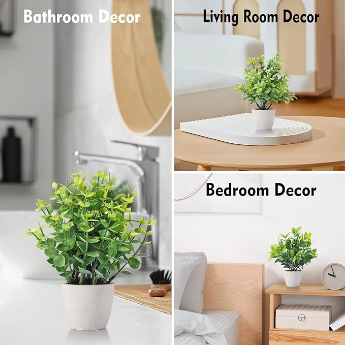 FAVOWREATH 4 Pack Fake Plants Ceramic Mini Artificial Greenery Potted Plants for Home Decor Office Decor Room Decor Farmhouse Decor Indoor Table Bathroom Decor