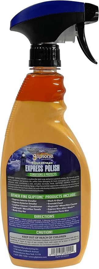 Gliptone Vinyl Wrap Express Polish Spray, Spray and Wipe Protection for Vinyl Wrap and Primer Painted Surfaces, Cleans, Conditions & Shields from UV Damage, Non-Streak Finish, 22 Fl Oz