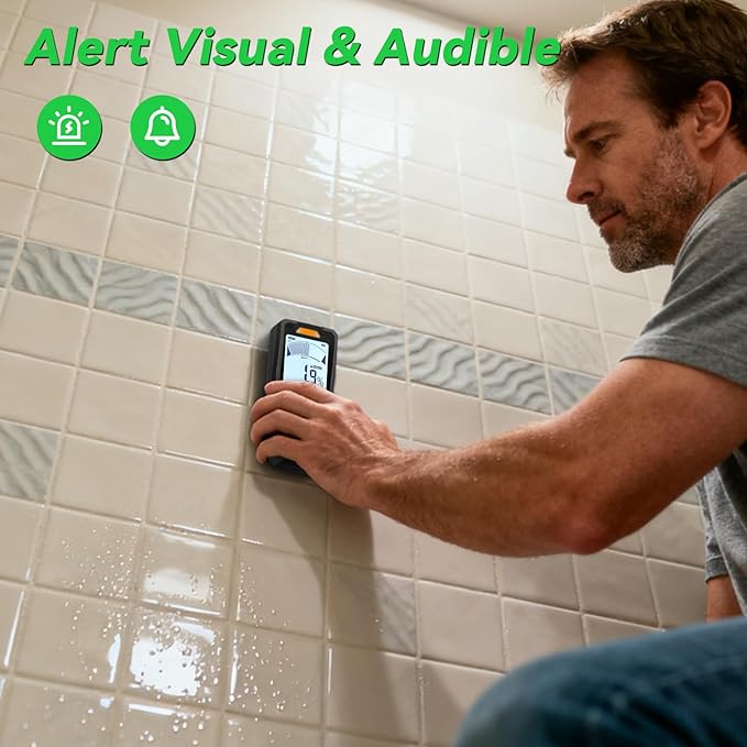 Pinless & Pin-Type Moisture Meter for Wood, Drywall & Concrete – Digital Moisture Tester Audible Alarm & HOLD Function – Ideal for Firewood, Lumber, Home Inspections