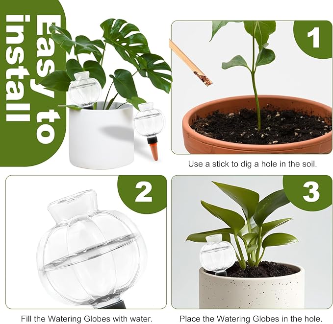 4 Pcs Plant Self Watering Globes, 17oz Large Plastic Water Bulbs Top Fill Watering Globes Slow Release Terracotta, Water Spikes Stakes for Indoor and Outdoor Plants (Clear)