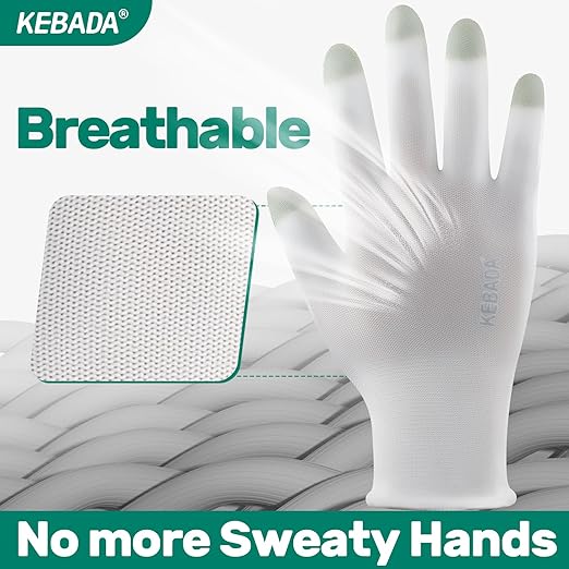 Kebada W1 Work Gloves for Men and Women, PU Coated Safety Gloves with Grip, Touchscreen, Ideal for Warehouse Package Handling, Construction, Gardening, White Small