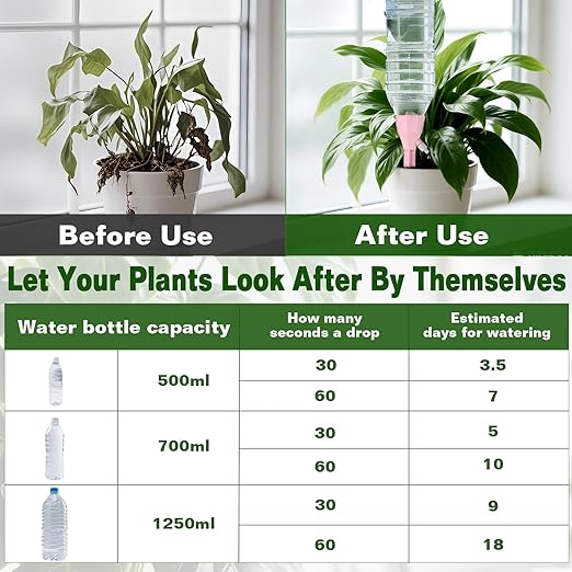 8 Pack Self Watering Spikes for Plant,Self Watering Planter Insert,Automatic Plant Watering Spikes Devices for Indoor Outdoor Potted Plants with Adjustable Control Valve Switch