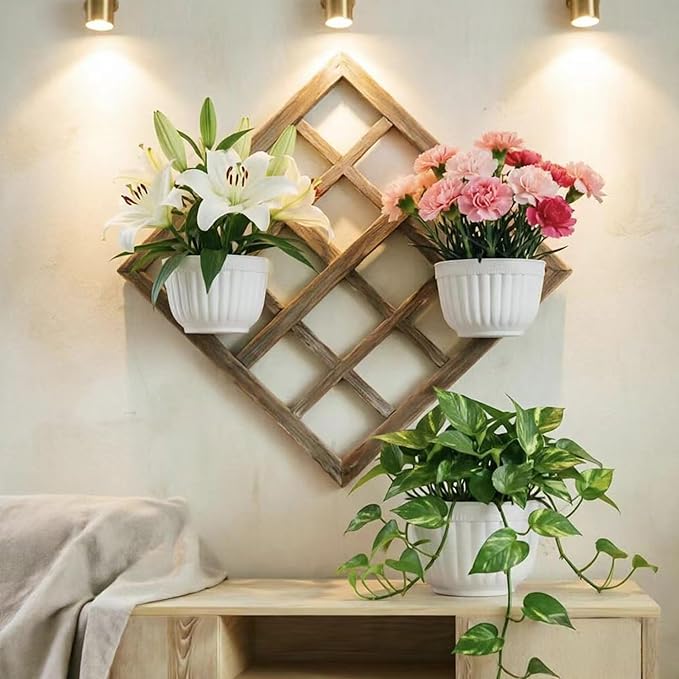 ORIMERC 8 Pack White Wall Hanging Planters Pots for Indoor Plants Wall Plants Holder with Drainage Hole Balcony Planters Railing Hanging Pot Fence Vertical Living Mount Outdoor with Hooks/Screws