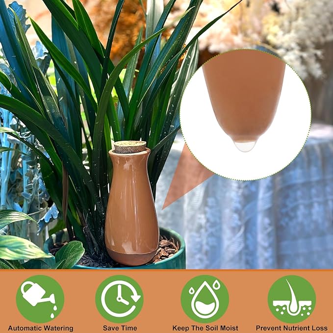 4 Pack Terracotta Plant Watering Globes, 12Oz Ollas Self Watering Pots for Indoor Outdoor Plants, Automatic Plant Drip Irrigation Device, Clay Planter Insert, Up to 1 Week, for Vacations Potted Plant