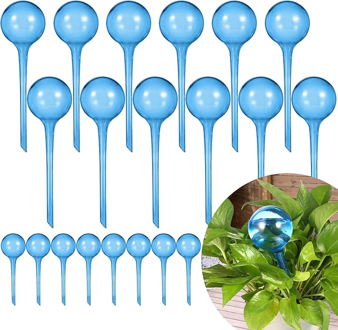 VZZNN 20 Pack Hard Plastic Plant Watering Globes (Blue) - Transparent Self Watering Globes for Indoor & Outdoor Potted Plants, Vacation Plant Care, Water Conservation Device