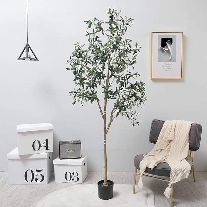 Artificial Olive Trees Silk Trees Faux Olive 7ft Tall Tree in Potted Oliver Branch Leaves and Fruits for Modern Home Decor Indoor