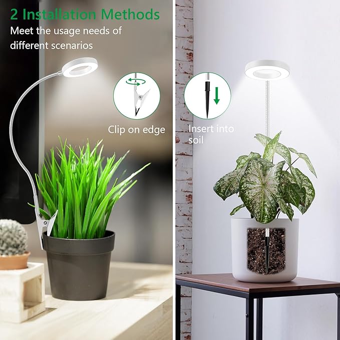 Grow Lights for Indoor Plants, Full Spectrum Clip on Plant Lights for Indoor Growing, White Halo Grow Lamp 3 Pack with 360° Gooseneck, 6/12/16H Timer, 3 Light Modes, 5 Dimmable