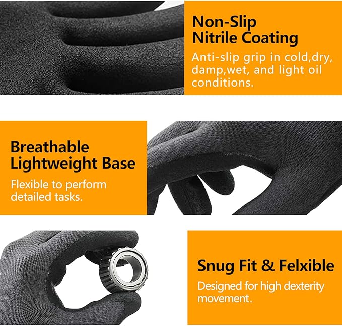 NEOTRIL Safety Work Gloves MicroFoam Nitrile Coated-3/6/12/36 Pairs,Breathable Nylon Working Gloves for Men Women