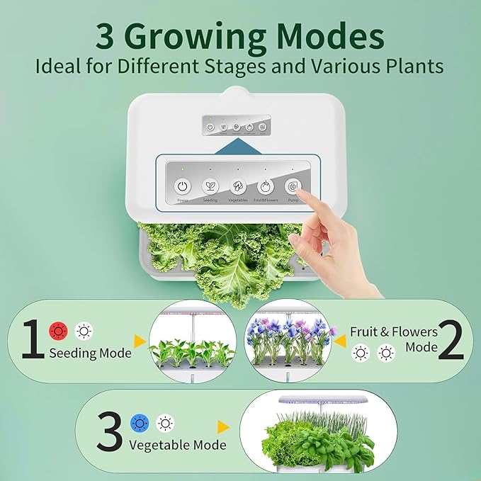 Hydroponics Growing System Kit with LED Grow Light, Indoor Gardening System with 14 Pods, WiFi Indoor Herb Garden, Herb Garden Kit Indoor, Adjustable Height Up to 16.5", Auto Pump, 5L Water Tank