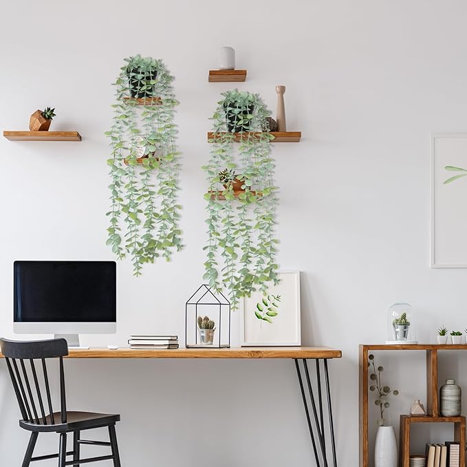 echosari Artificial Hanging Plants, Fake Potted Eucalyptus Faux Hanging Plant, Fake Hanging Plants Indoor for Modern Boho Home Bedroom Wall Book Shelf Decor
