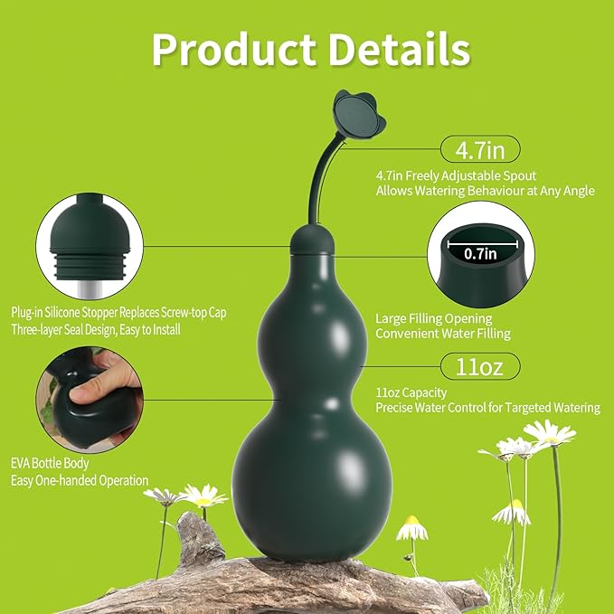 BKSAI Squeeze Bottles for Plants, 11oz Small Watering Can for Succulent, Muti-Function Squirt Bottle for Seedling Watering, Wash, Tattoo, Dark Green