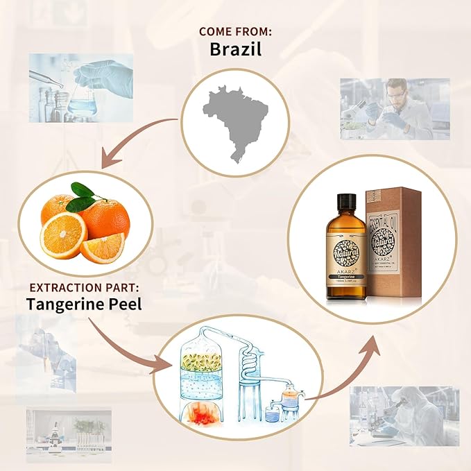AKARZ 100ml Tangerine Essential Oil Natural Tangerine Oil Pure for Candle Making,DIY Skincare Products Massage,Home Spa Relaxation