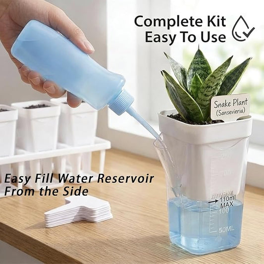 10 Pack 2.5" Self Watering Pots for Indoor Plants with Anti-Tip Tray & Reservoir Refill Bottle, Seed Starter Kit for Seedlings, Cuttings, Succulents, Herbs, 10 Plant Labels