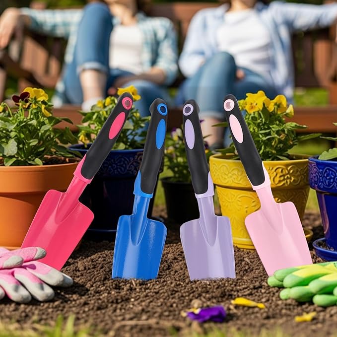 Yaocom 12 Pcs Garden Shovel Aluminum Alloy Heavy Duty Trowel Small Digging Shovels Metal Hand Trowel Spade with Soft Handle for Garden Lawn Yard Planting Tool (Wide Shovel,Fuchsia,Purple,Blue,Pink)