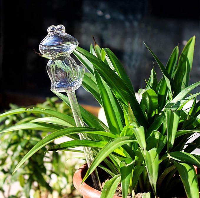 ChezMax Plant Watering Globes Glass Self-Watering Stakes Frog Shaped Water Bulbs Automatic Irrigation Device for Indoor Outdoor Plants 4 Packs