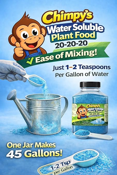 Chimpy's 20-20-20 Complete Water-Soluble Plant Food - 16oz Professional Grade Fertilizer with Measuring Scoop for Indoor Outdoor Plants, Vegetables & Flowers
