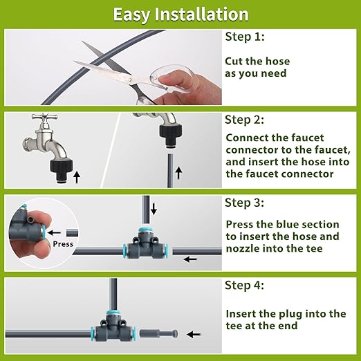49FT 1/4" Quick-Connect Drip Irrigation System Kit, Automatic Garden Watering System with 15 Pcs Adjustable Spray Nozzles for Garden, Greenhouse, Yard, Lawn