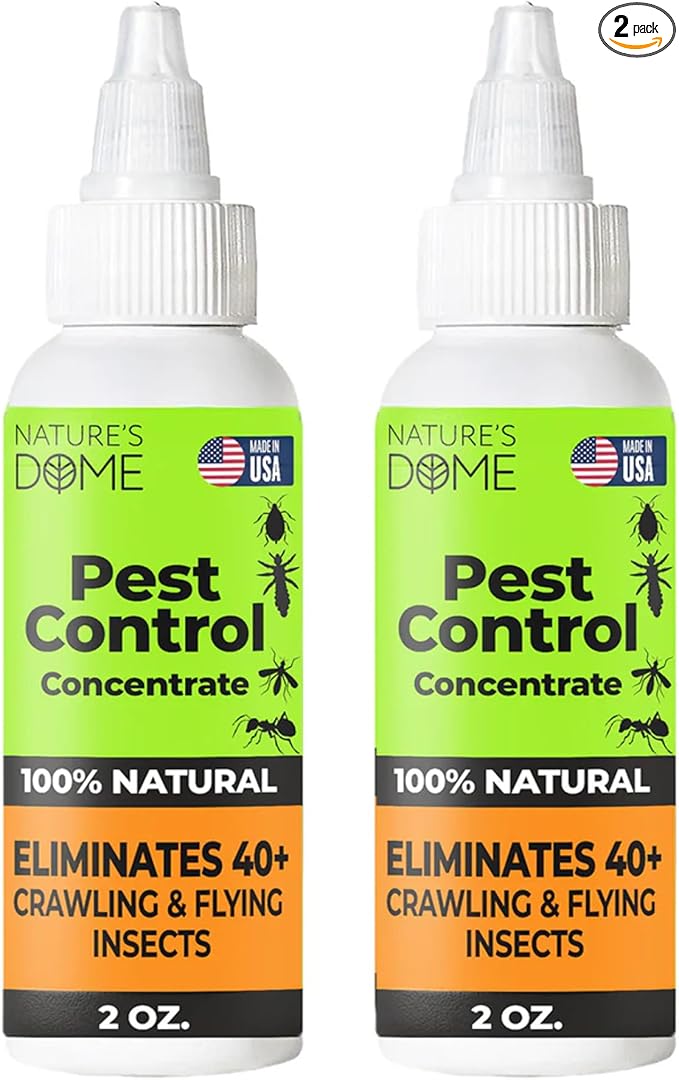 Nature’s Dome Pest Control Concentrate Spray 2 Oz (Pack of 2) | Eco-Friendly Bug & Ant Spray – Each Bottle Makes 16 Oz | Bug Spray for Fleas, Ticks & Mosquitoes | Safe for Pets & Kids
